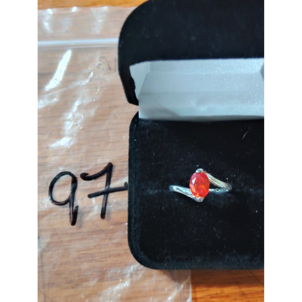 925 Sterling Silver Orange Red Oval Stone Bypass Solitaire Ring Size 8.75